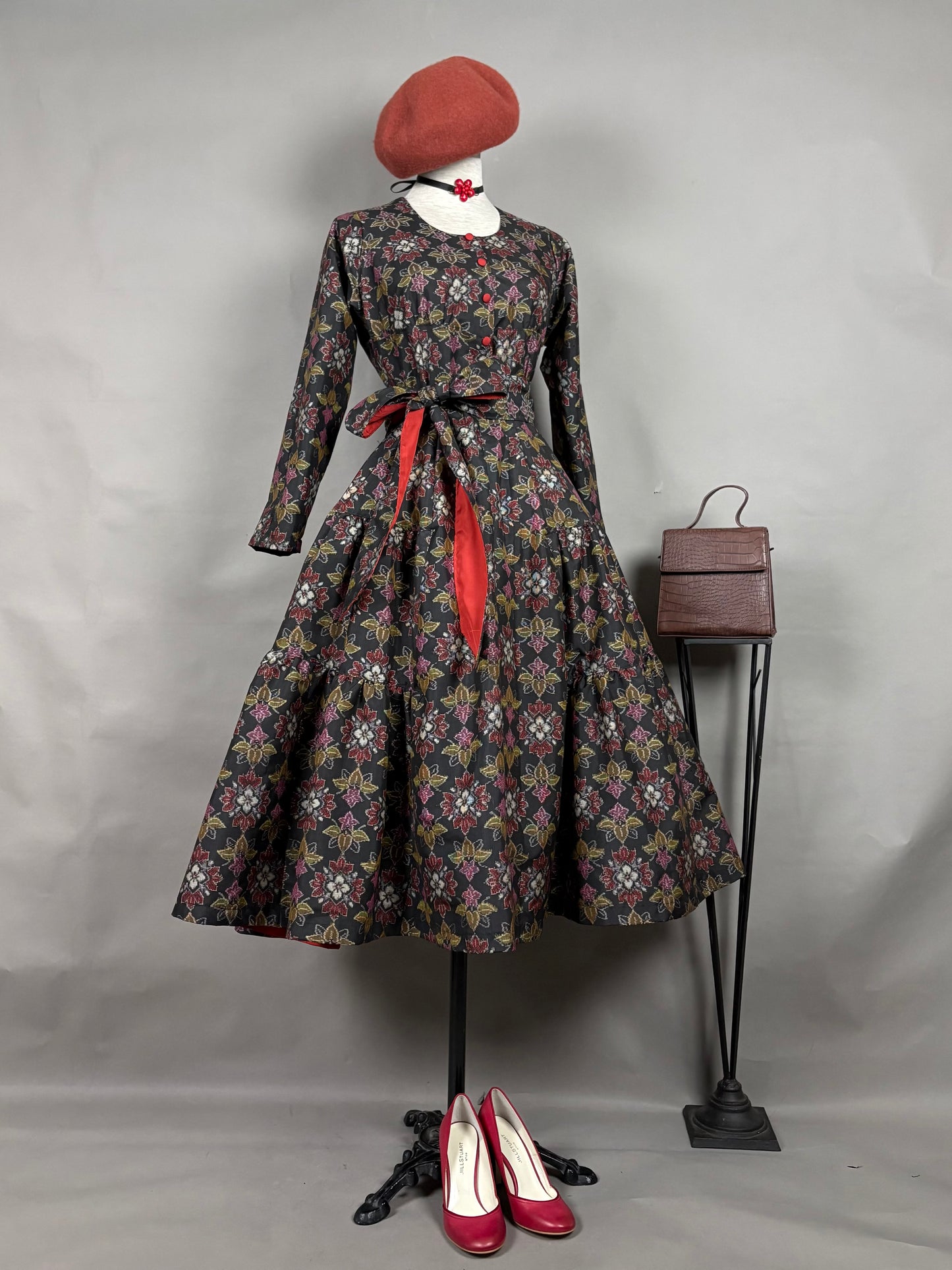 【大島紬】ヴィンテージ風ティアードサーキュラードレス　