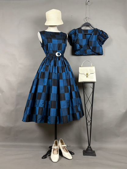 【アンティーク着物】市松銘仙ドレス&ボレロセットアップ
