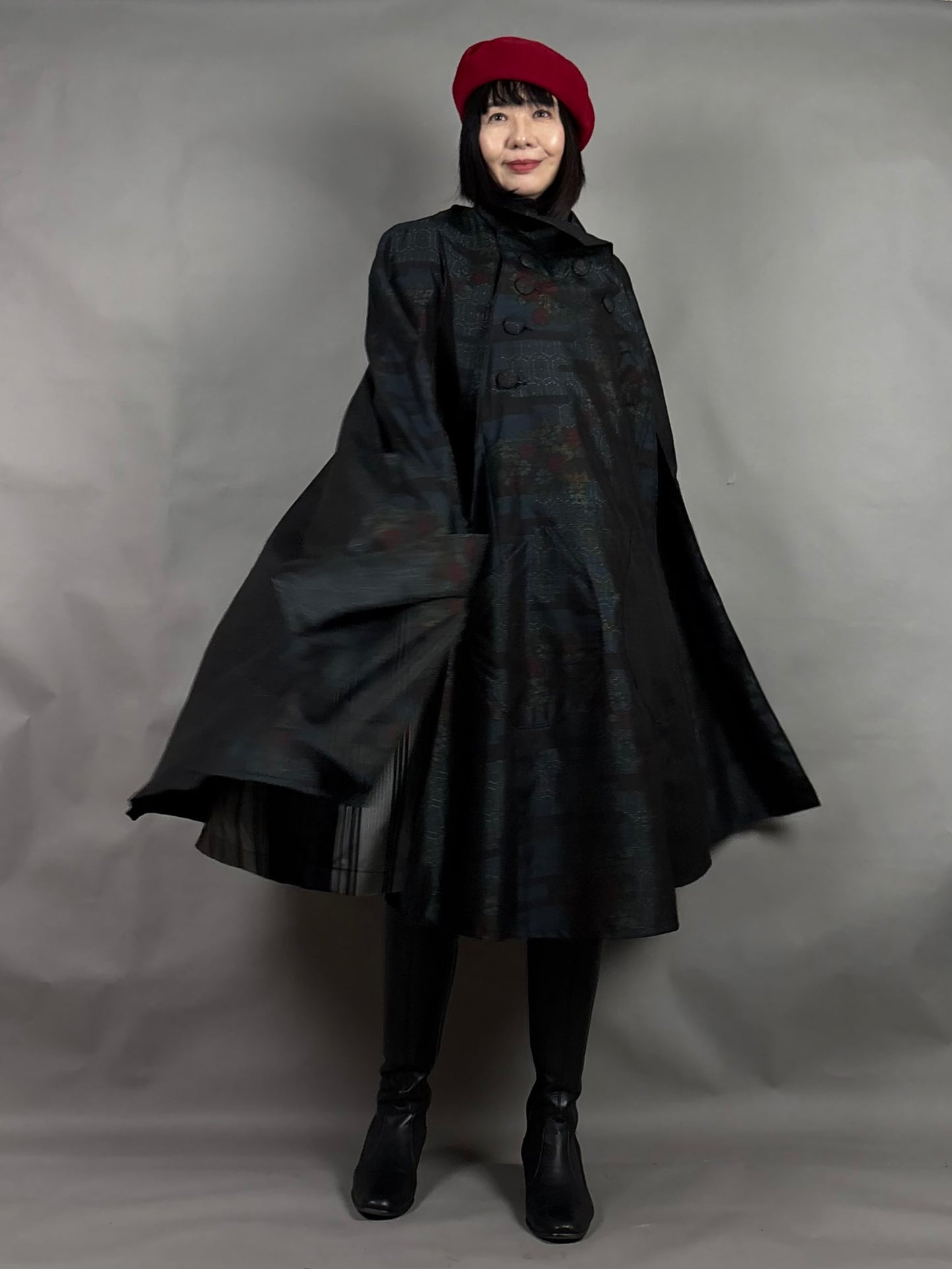 【大島紬】インバネスコート（証紙付きアンサンブル）