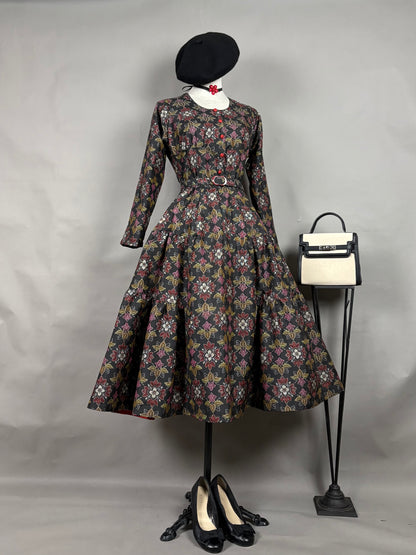 【大島紬】ヴィンテージ風ティアードサーキュラードレス　