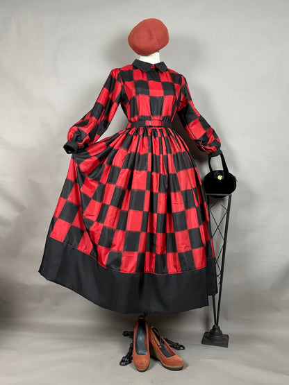 【アンティーク着物】銘仙市松ドレス