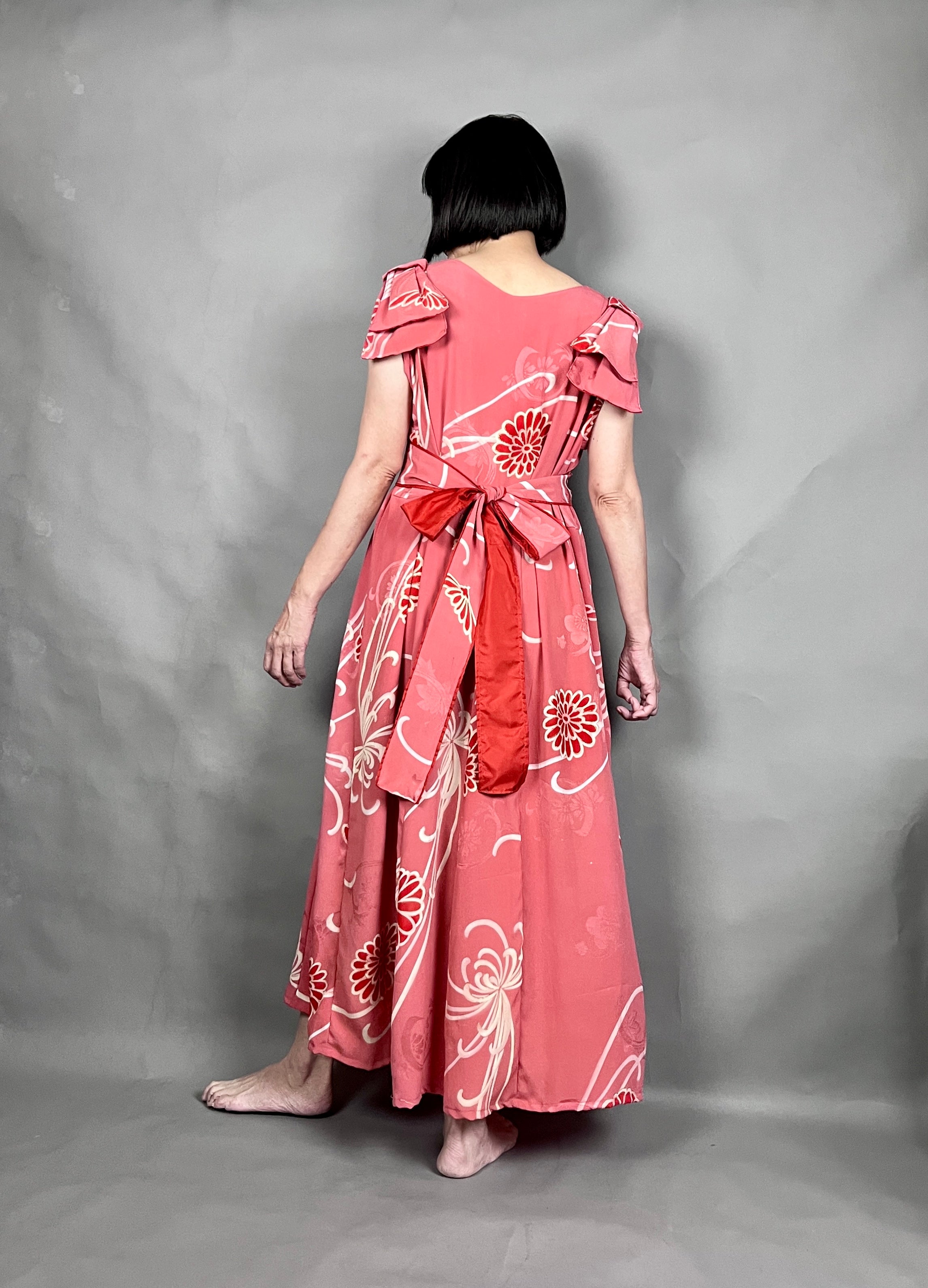 Kinsha Komon Kimono Remake “Antique Kimono Gathered Dress” – JAPON