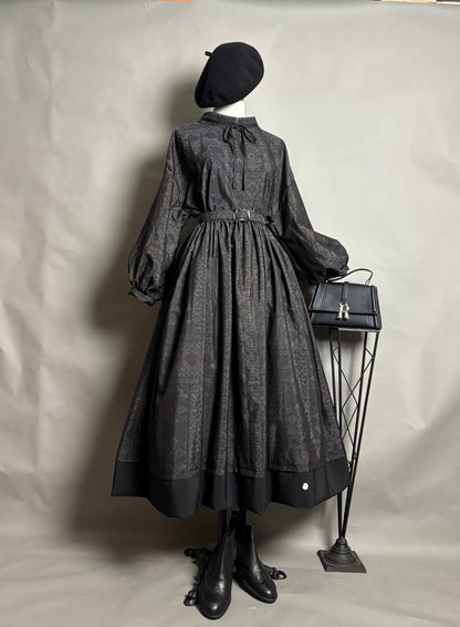 【大島紬】ドロップショルダーギャザースカートドレス