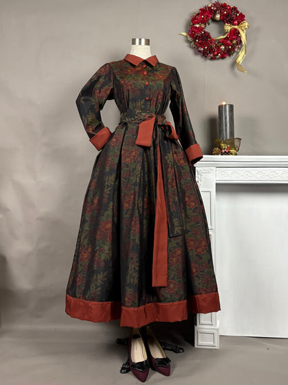 【大島紬】シャツカラー風ロングドレス