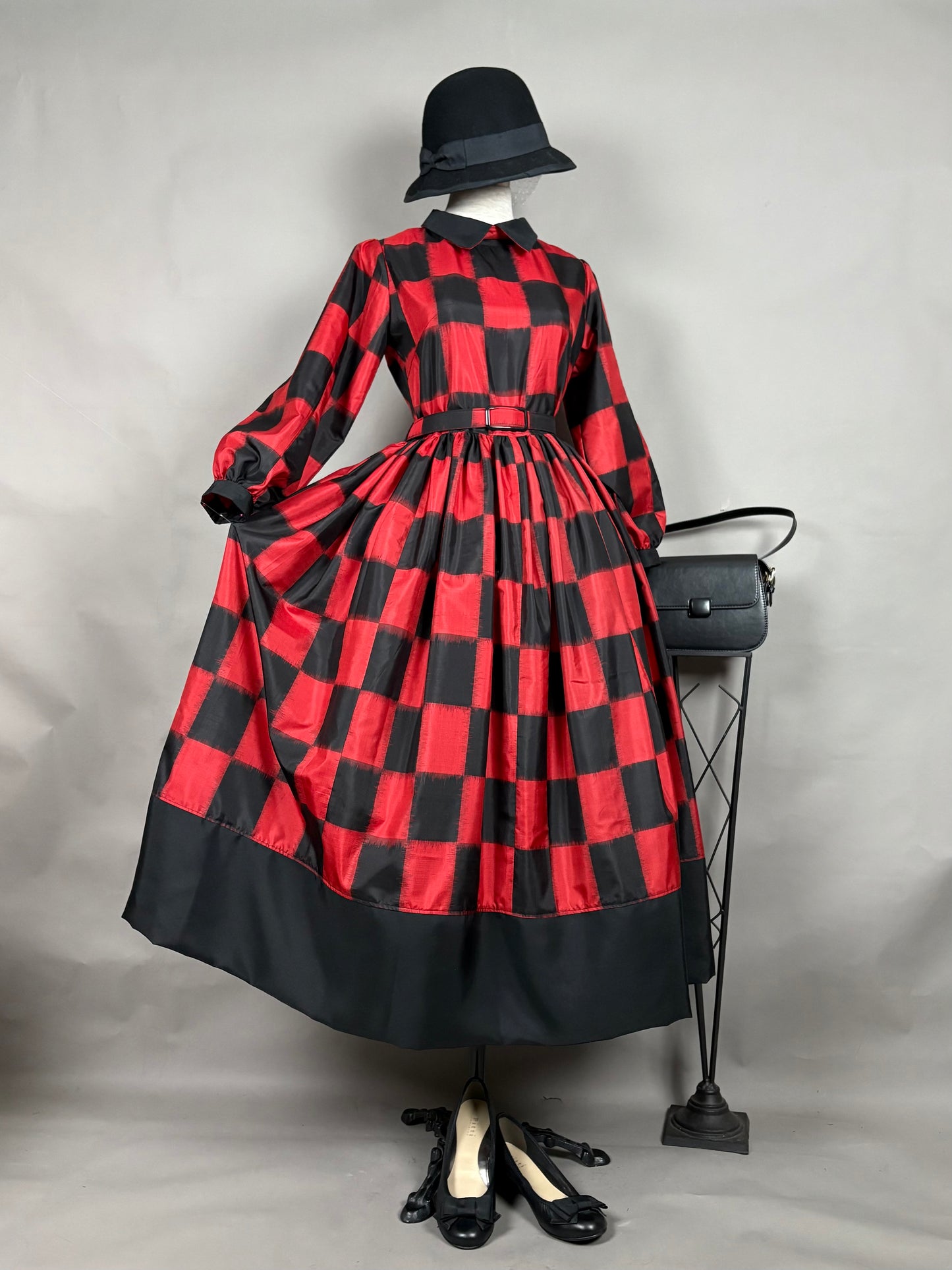 【アンティーク着物】銘仙市松ドレス