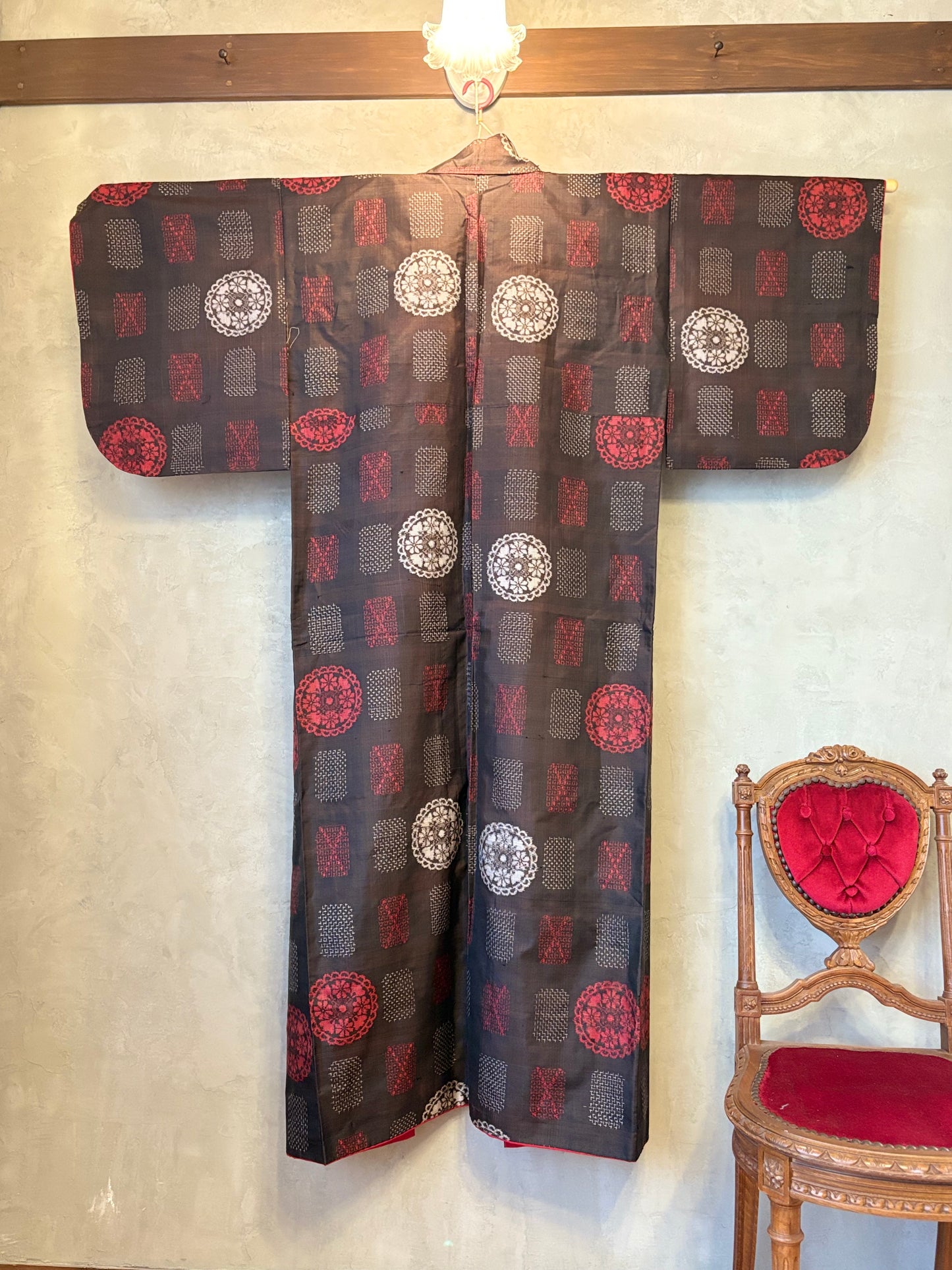 【大島紬】フリル襟大人ティアードスカートドレス　