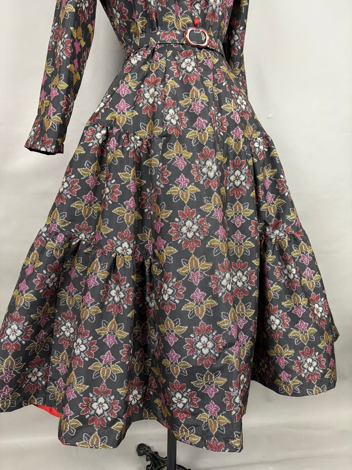 【大島紬】ヴィンテージ風ティアードサーキュラードレス　