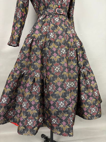 【大島紬】ヴィンテージ風ティアードサーキュラードレス　