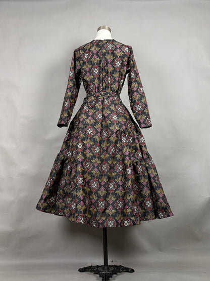 【大島紬】ヴィンテージ風ティアードサーキュラードレス　