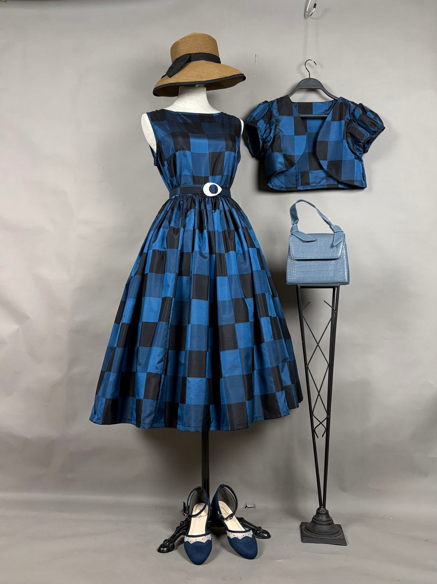 【アンティーク着物】市松銘仙ドレス&ボレロセットアップ