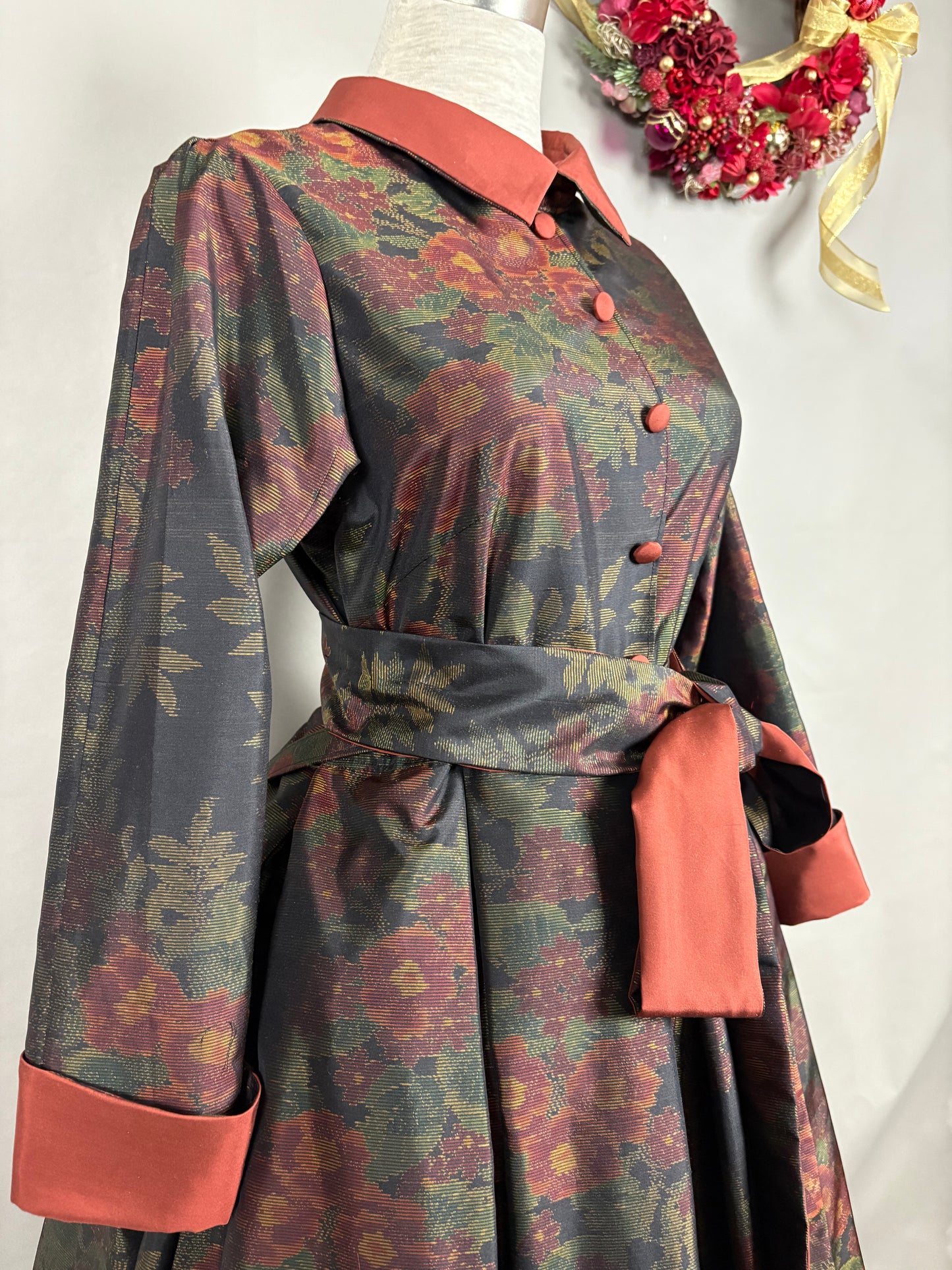 【大島紬】シャツカラー風ロングドレス