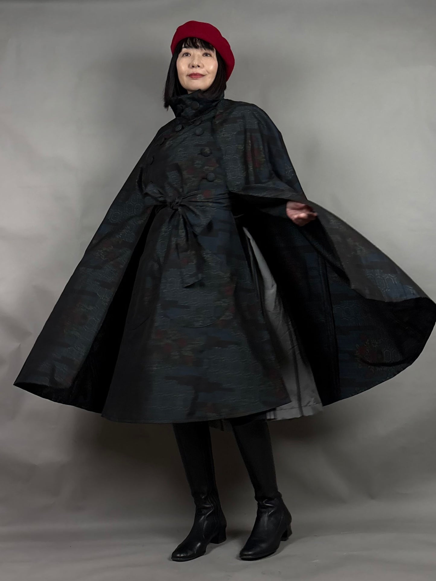 【大島紬】インバネスコート（証紙付きアンサンブル）