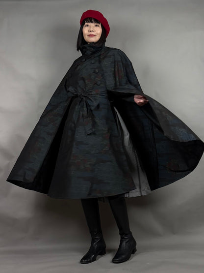 【大島紬】インバネスコート（証紙付きアンサンブル）