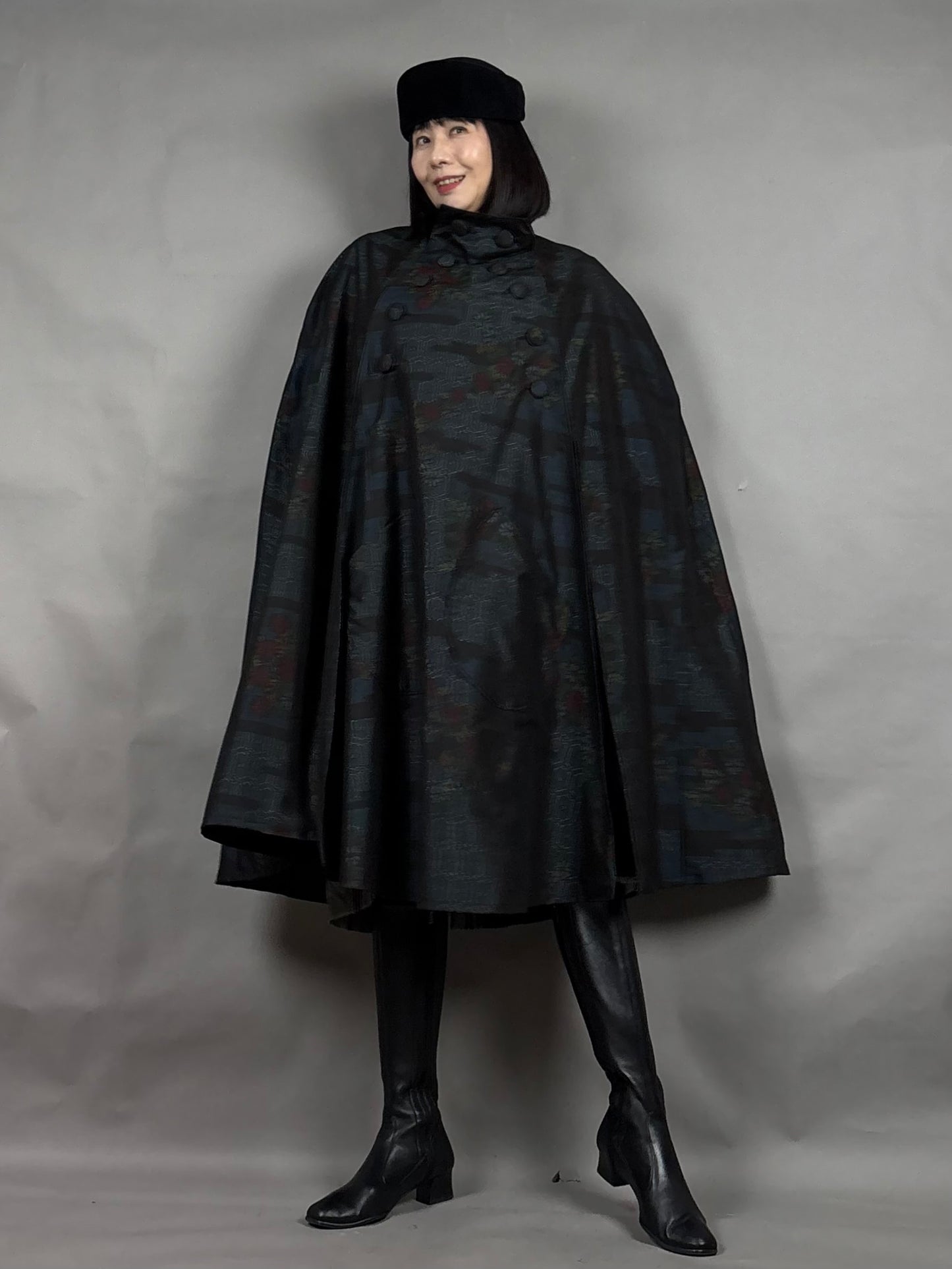 【大島紬】インバネスコート（証紙付きアンサンブル）