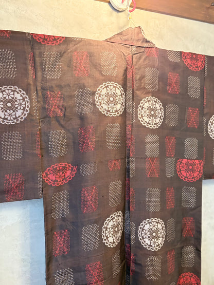 【大島紬】フリル襟大人ティアードスカートドレス　