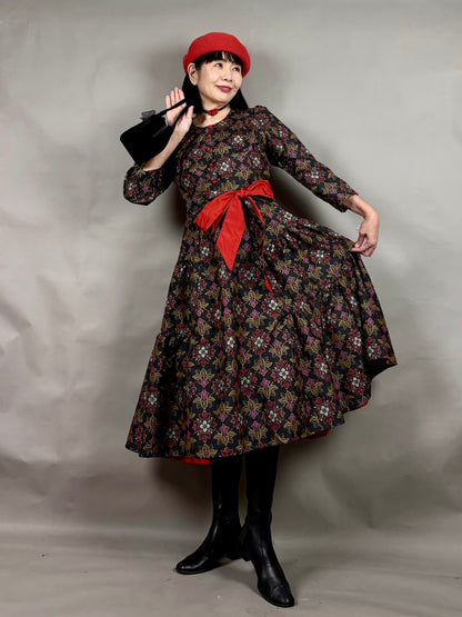 【大島紬】ヴィンテージ風ティアードサーキュラードレス　