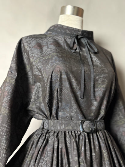 【大島紬】ドロップショルダーギャザースカートドレス