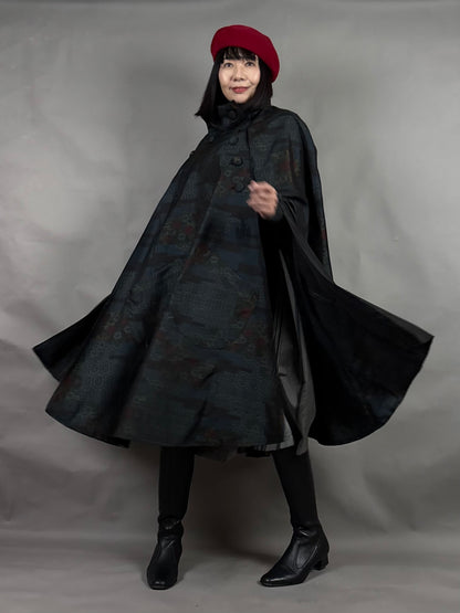 【大島紬】インバネスコート（証紙付きアンサンブル）