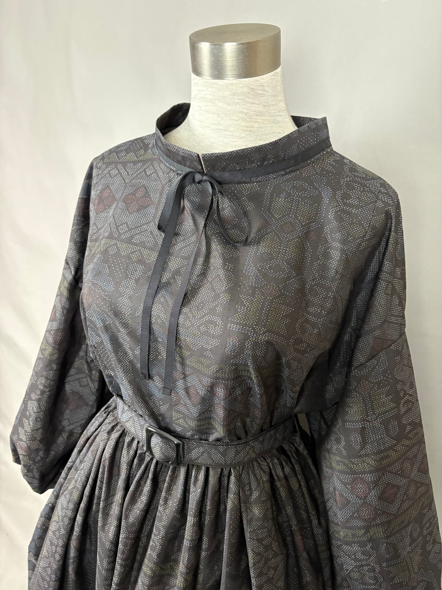 【大島紬】ドロップショルダーギャザースカートドレス