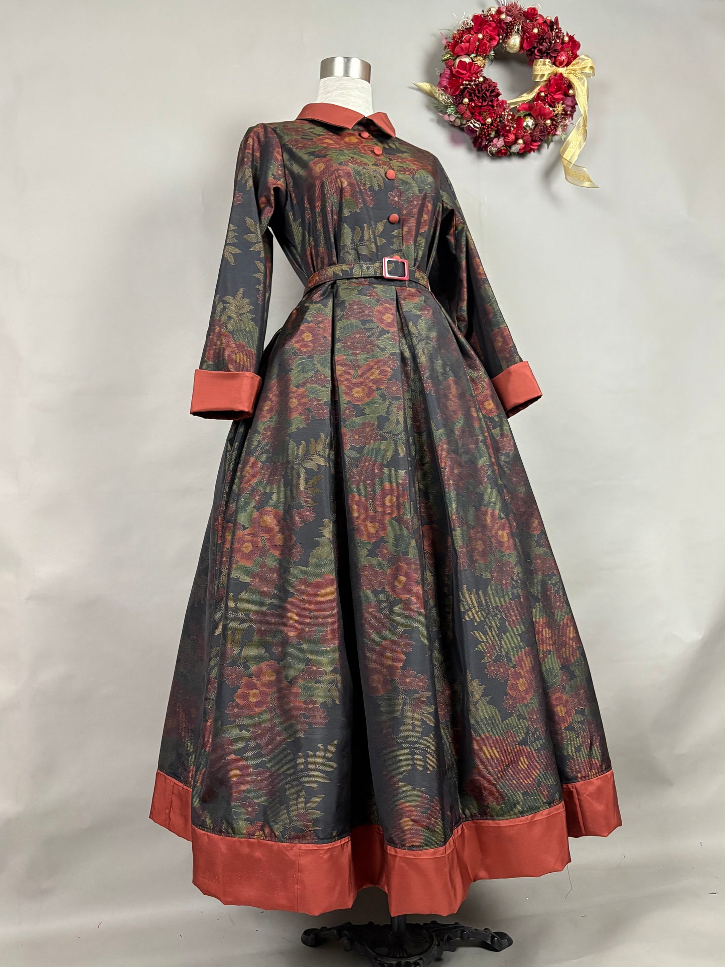 【大島紬】シャツカラー風ロングドレス