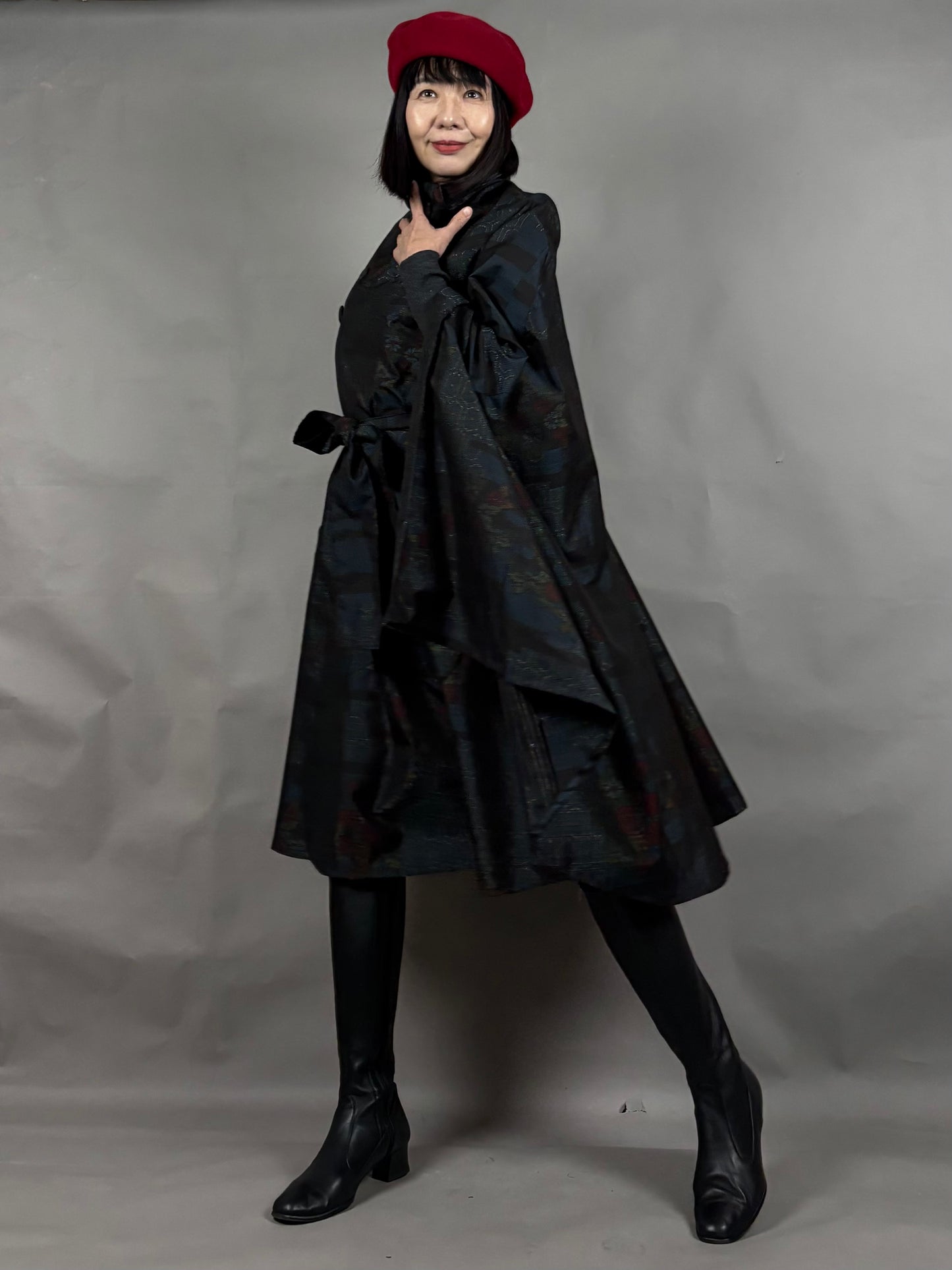 【大島紬】インバネスコート（証紙付きアンサンブル）