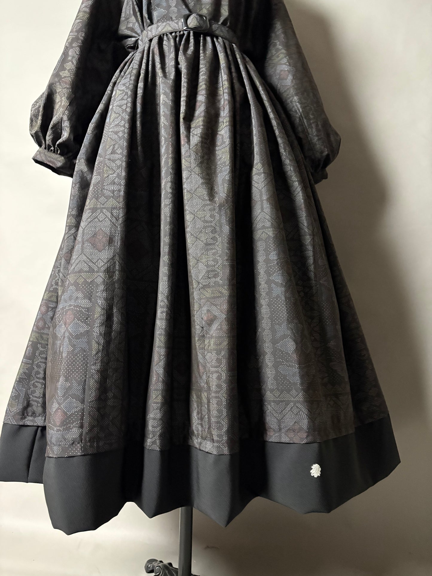 【大島紬】ドロップショルダーギャザースカートドレス