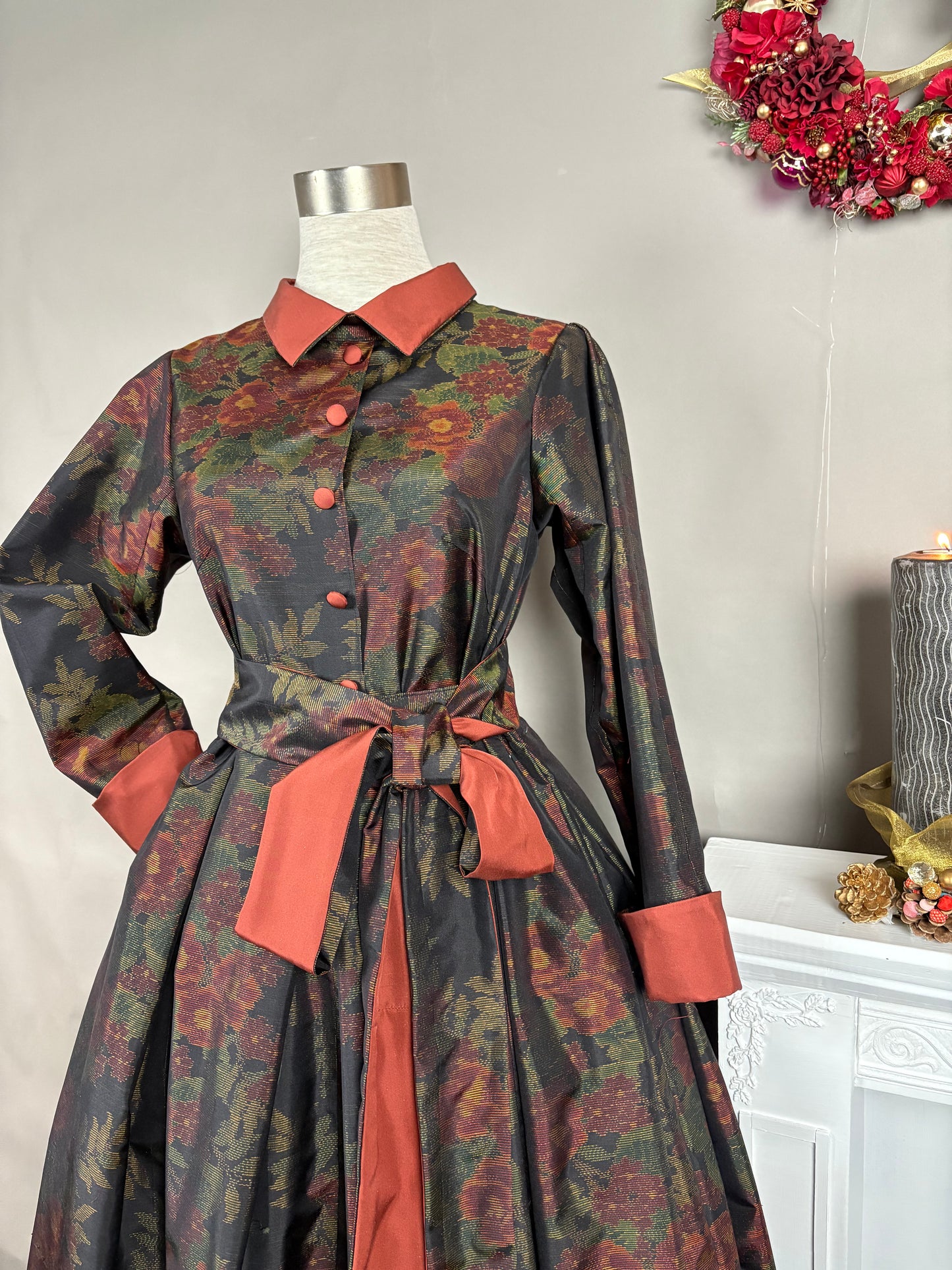 【大島紬】シャツカラー風ロングドレス