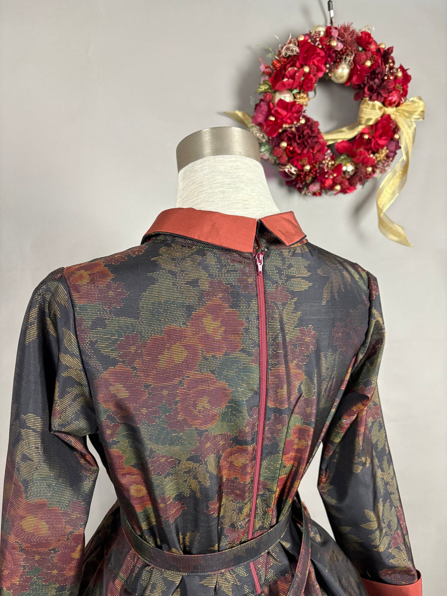 【大島紬】シャツカラー風ロングドレス