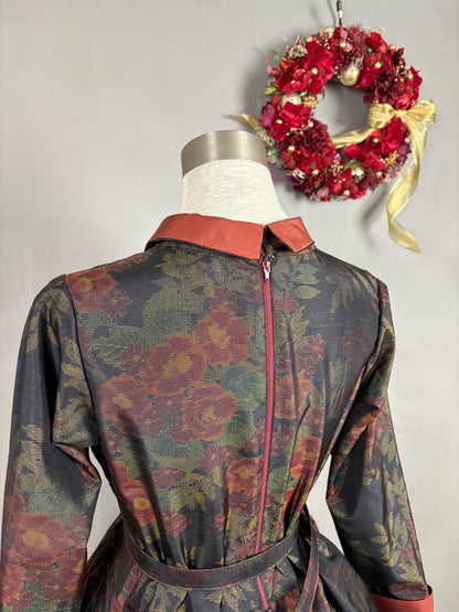 【大島紬】シャツカラー風ロングドレス