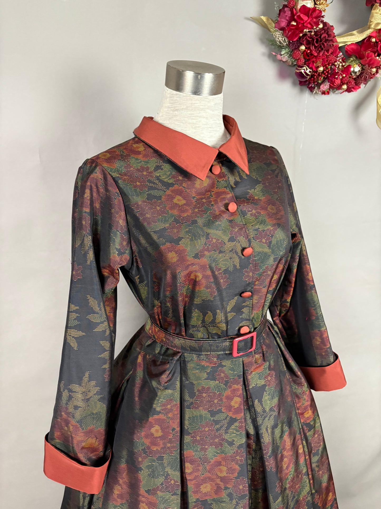 【大島紬】シャツカラー風ロングドレス