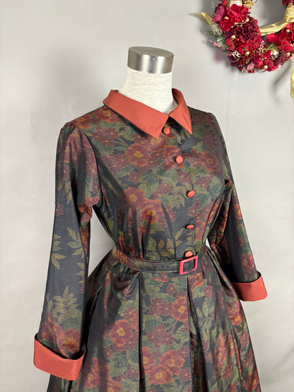 【大島紬】シャツカラー風ロングドレス