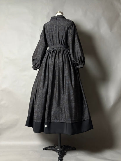 【大島紬】ドロップショルダーギャザースカートドレス