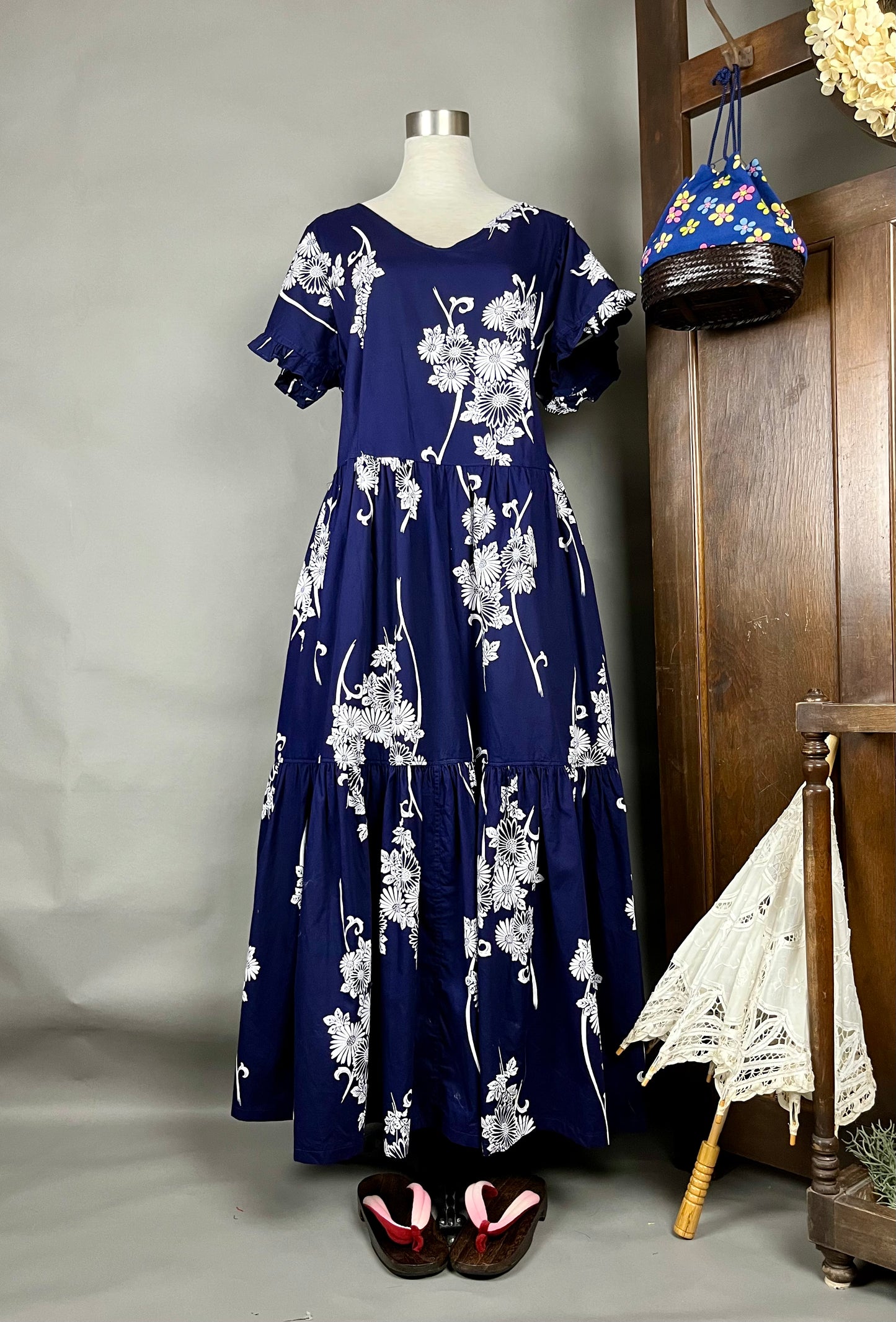 [Antique Kimono] Green One-Piece Dress