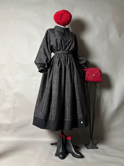 【大島紬】ドロップショルダーギャザースカートドレス