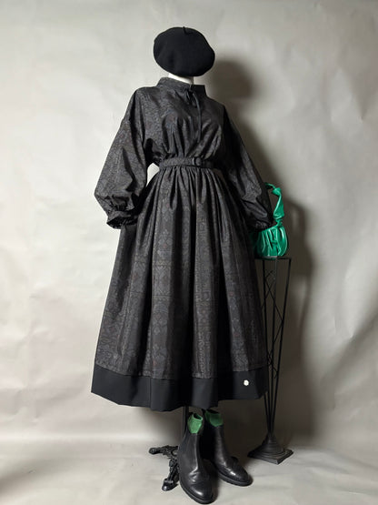 【大島紬】ドロップショルダーギャザースカートドレス