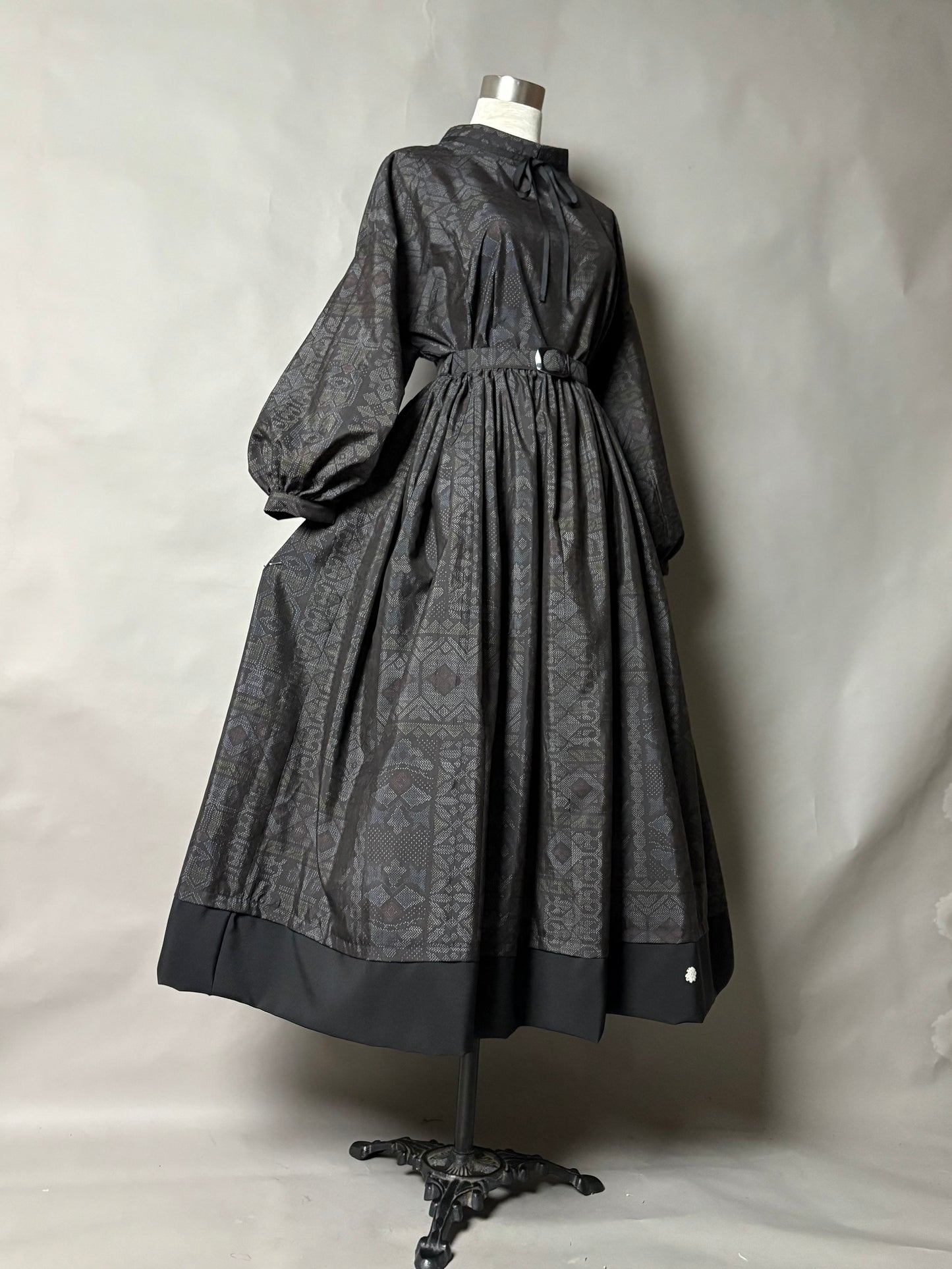 【大島紬】ドロップショルダーギャザースカートドレス