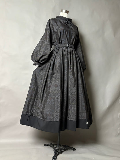 【大島紬】ドロップショルダーギャザースカートドレス