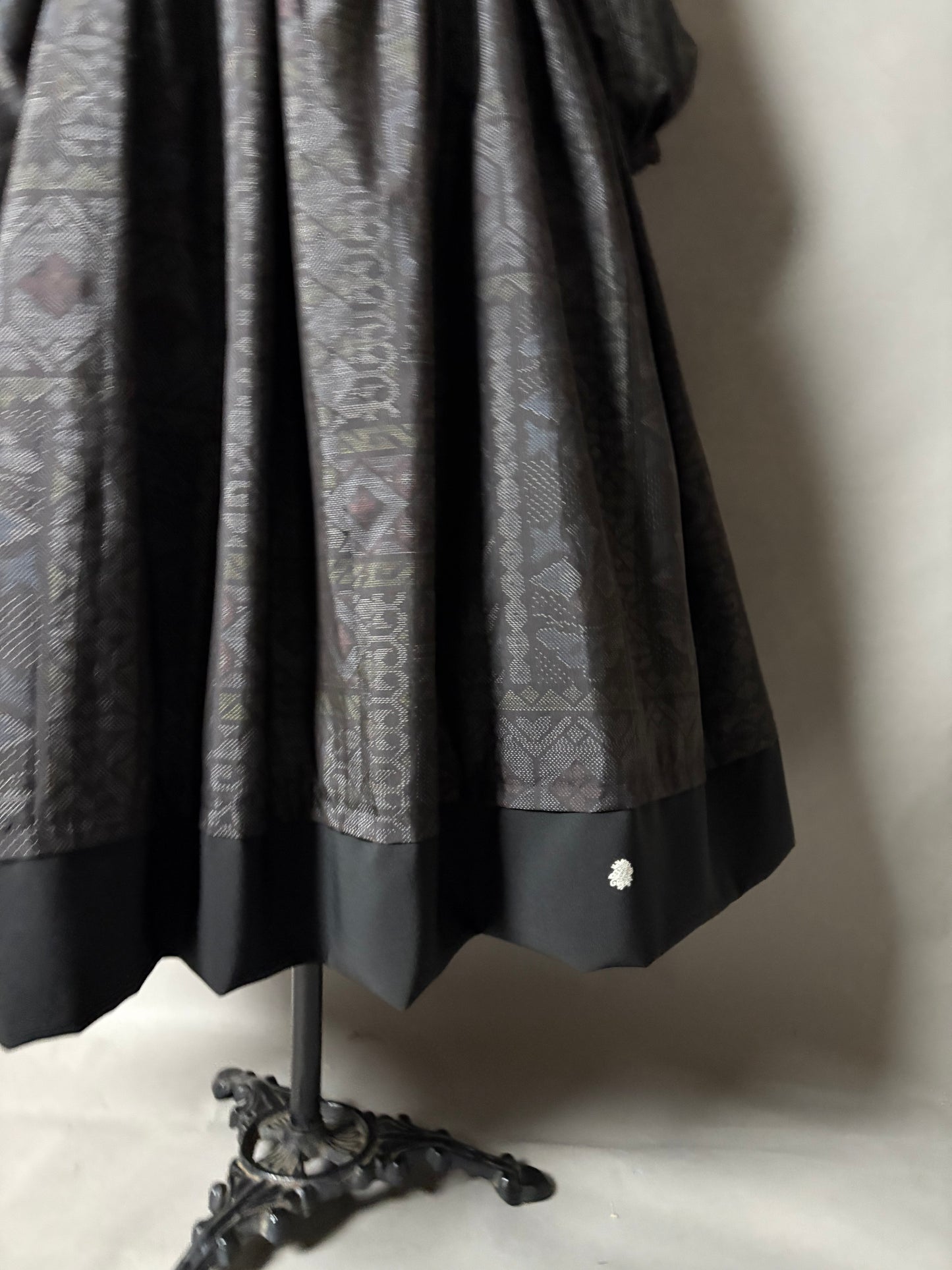 【大島紬】ドロップショルダーギャザースカートドレス