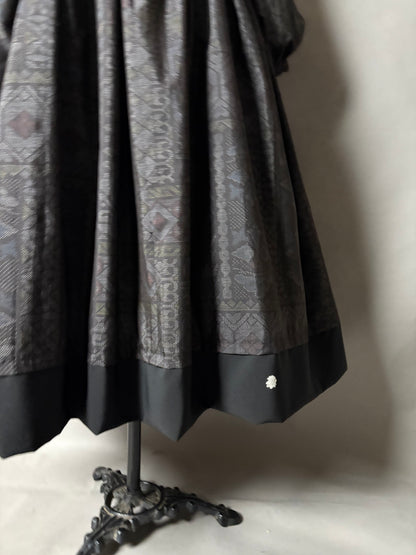 【大島紬】ドロップショルダーギャザースカートドレス