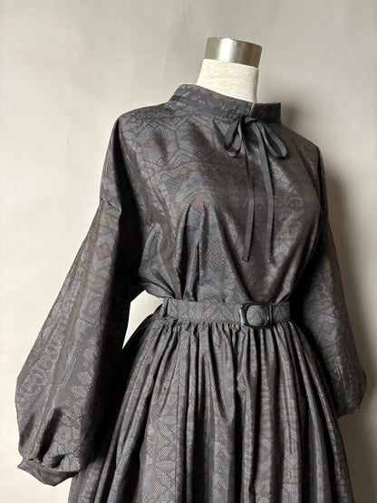 【大島紬】ドロップショルダーギャザースカートドレス