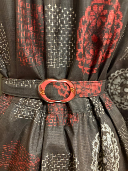 【大島紬】フリル襟大人ティアードスカートドレス　