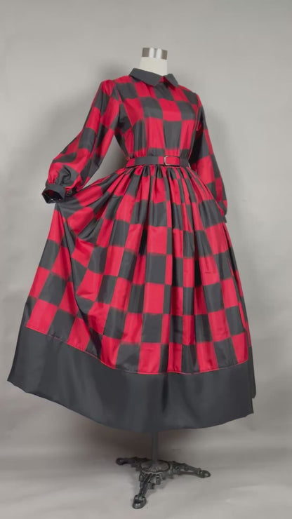 【アンティーク着物】銘仙市松ドレス